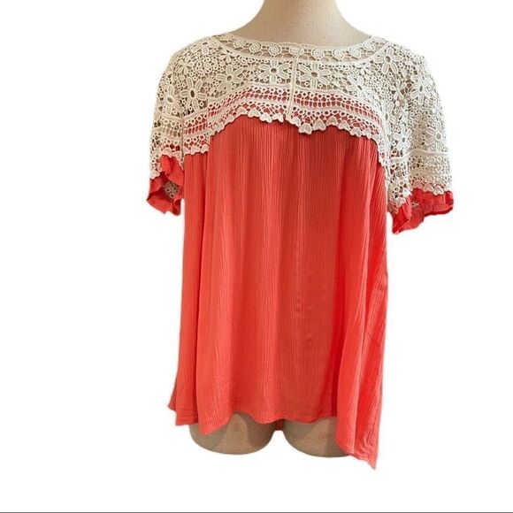 ENTRO Orange Lacey Top Tunic Size Large - Picture 1 of 7